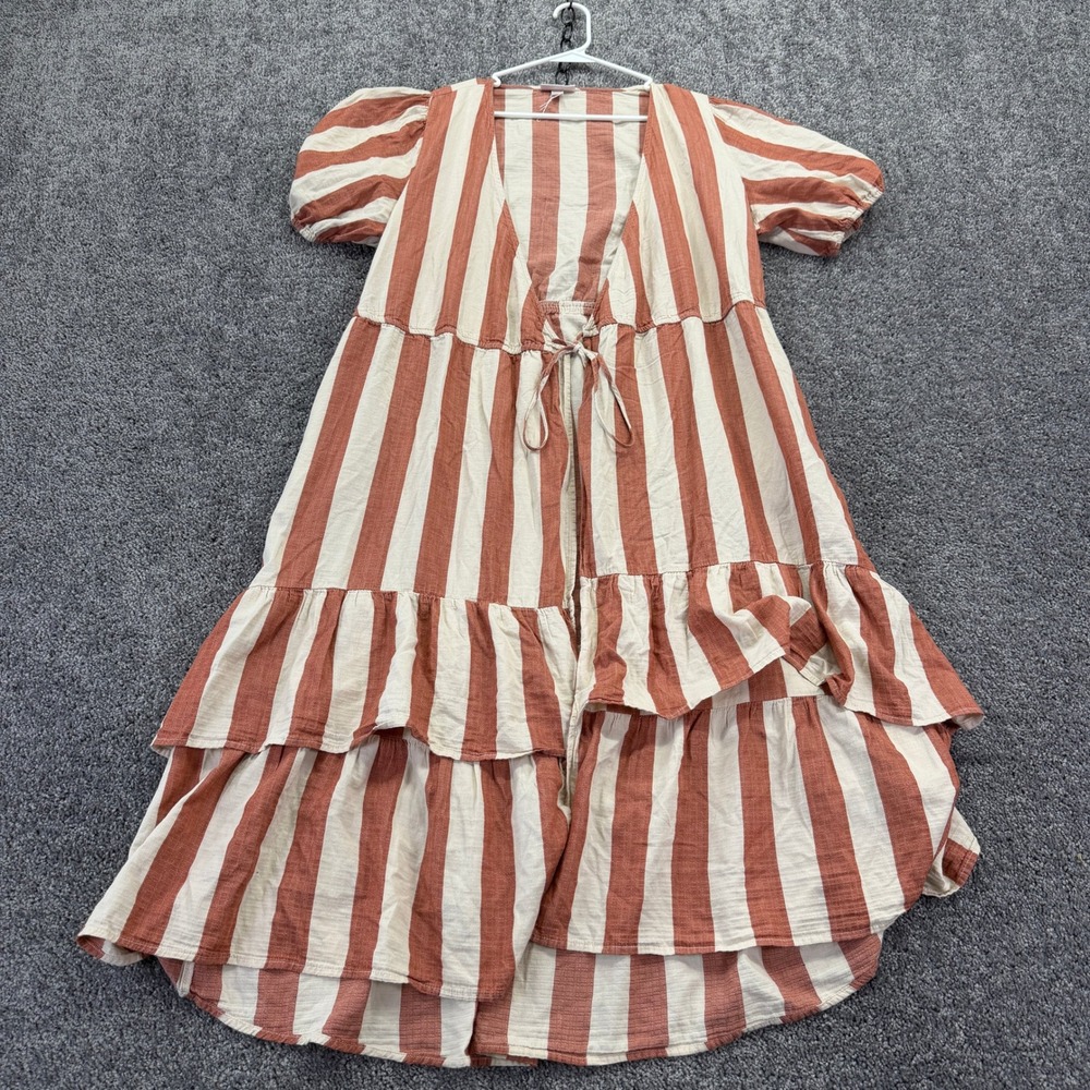 Knox Rose Maxi Dress Womens XL Orange Striped Boho Ruffle Tiered Tie Front